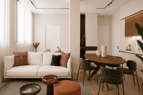 Flipping Immobiliare di alto livello_Sala con cucina_Cambio d'uso da ufficio ad abitazione