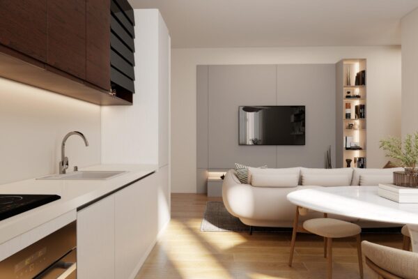Frazionamento immobiliare Milano_Open space trilocale soggiorno cucina valorizzazione immobile