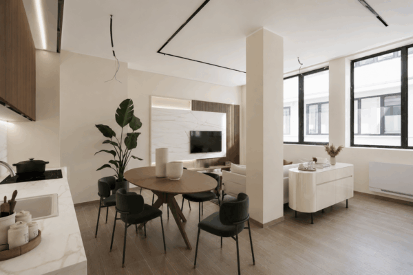 Sala con cucina_Operazione immobiliare frazionamento e cambio d'uso