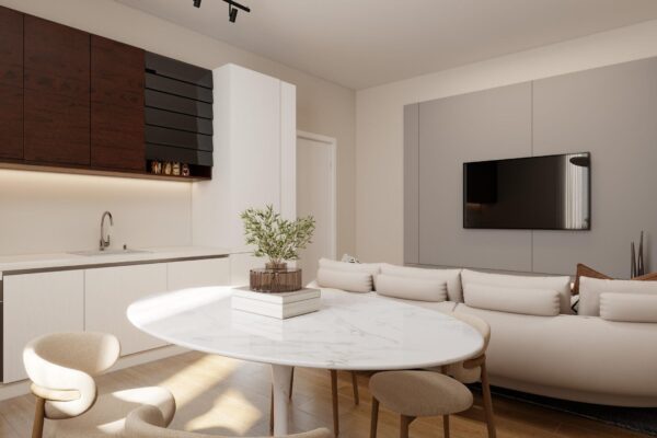 Sviluppo immobiliare Milano_Living trilocale post ristrutturazione ottimizzazione spazi