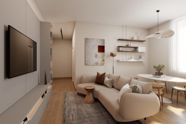 Valorizzazione immobile Milano_Zona giorno trilocale ristrutturato per flipping immobiliare